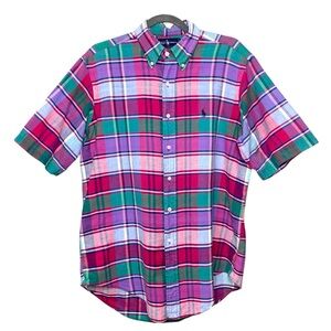Polo Ralph Lauren Madras Plaid Button-Down Shirt Short-Sleeve Sz L Hand Woven